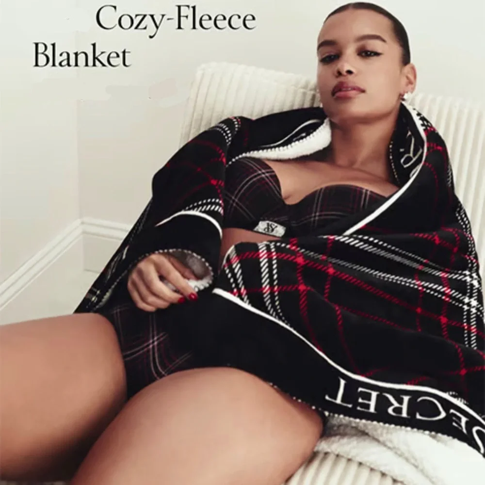 Victoria's Secret Black and Red Cozy Fleece Blanket
